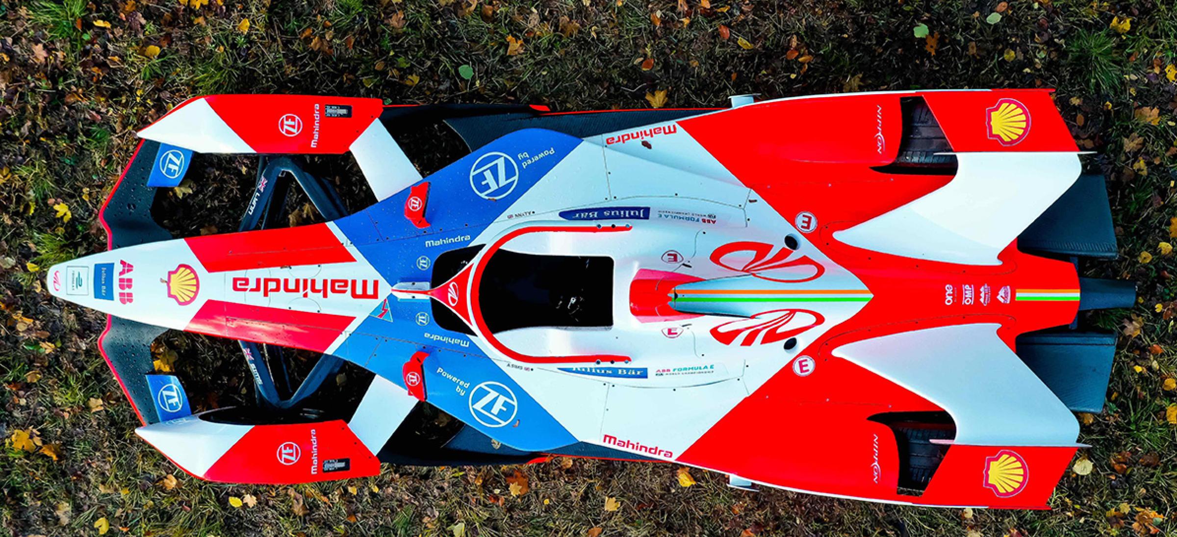 View of Mahindra racing car looking down
